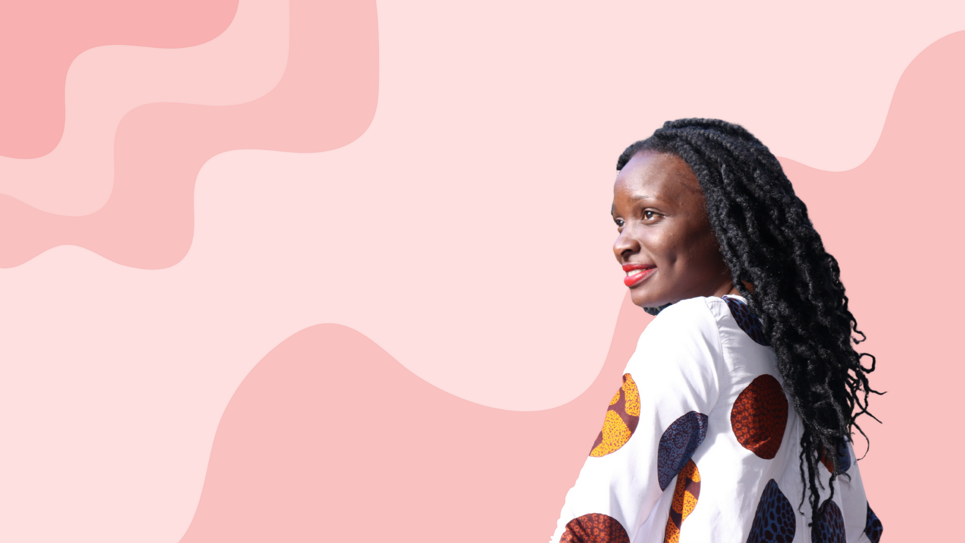 Annual Appeal 2021 – Nea Cover (2) Nea, a Kenyan Australian woman is smiling into the distance. She is wearing a colourful dress.