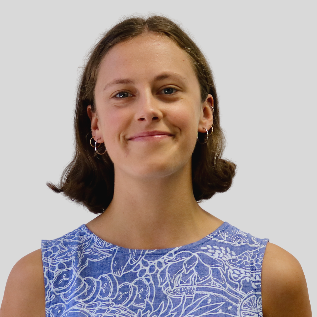 Freya Findlay wearing a blue top with white flowers