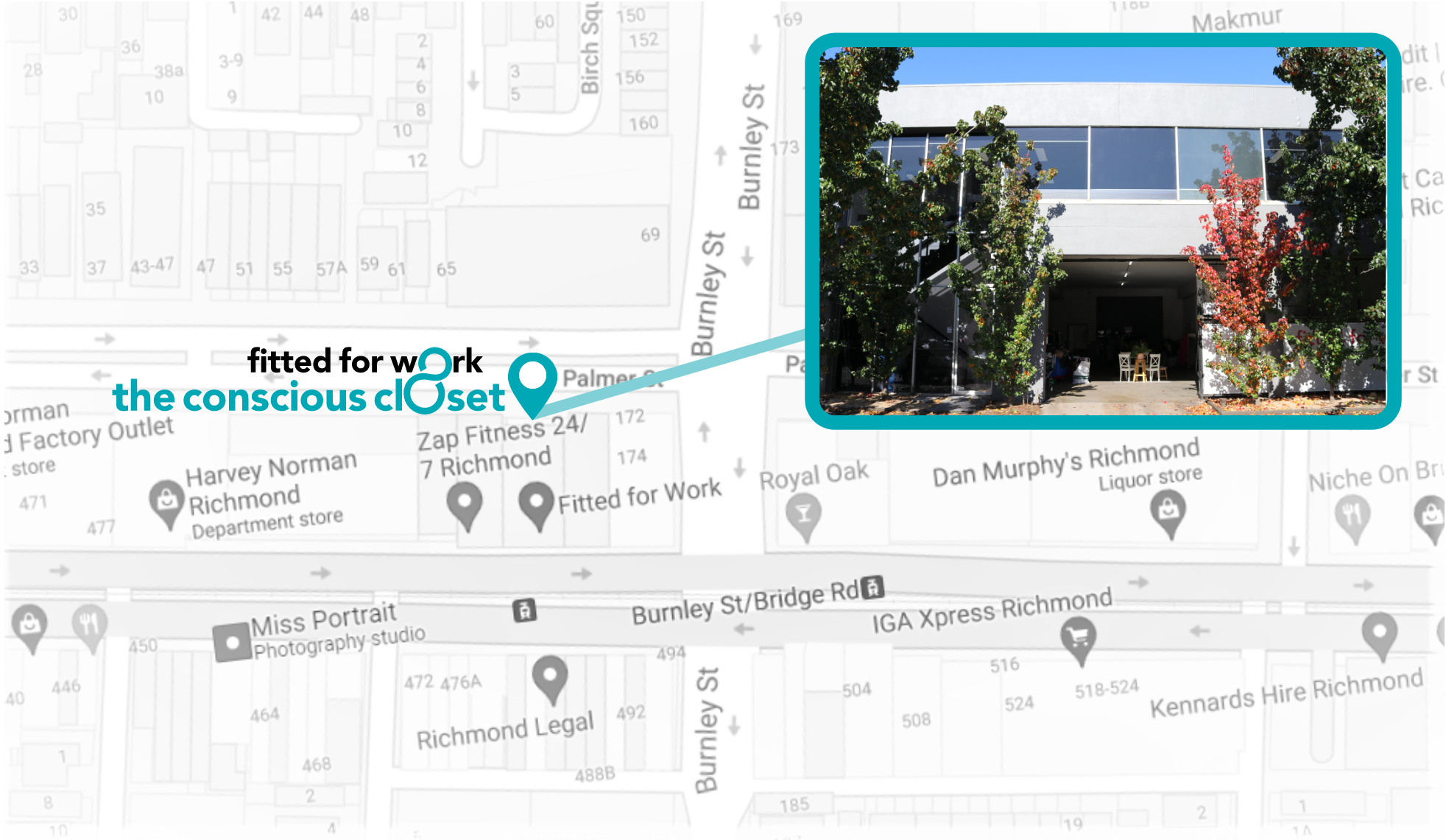 Map of Conscious Closet location at 513 Bridge road Richmond